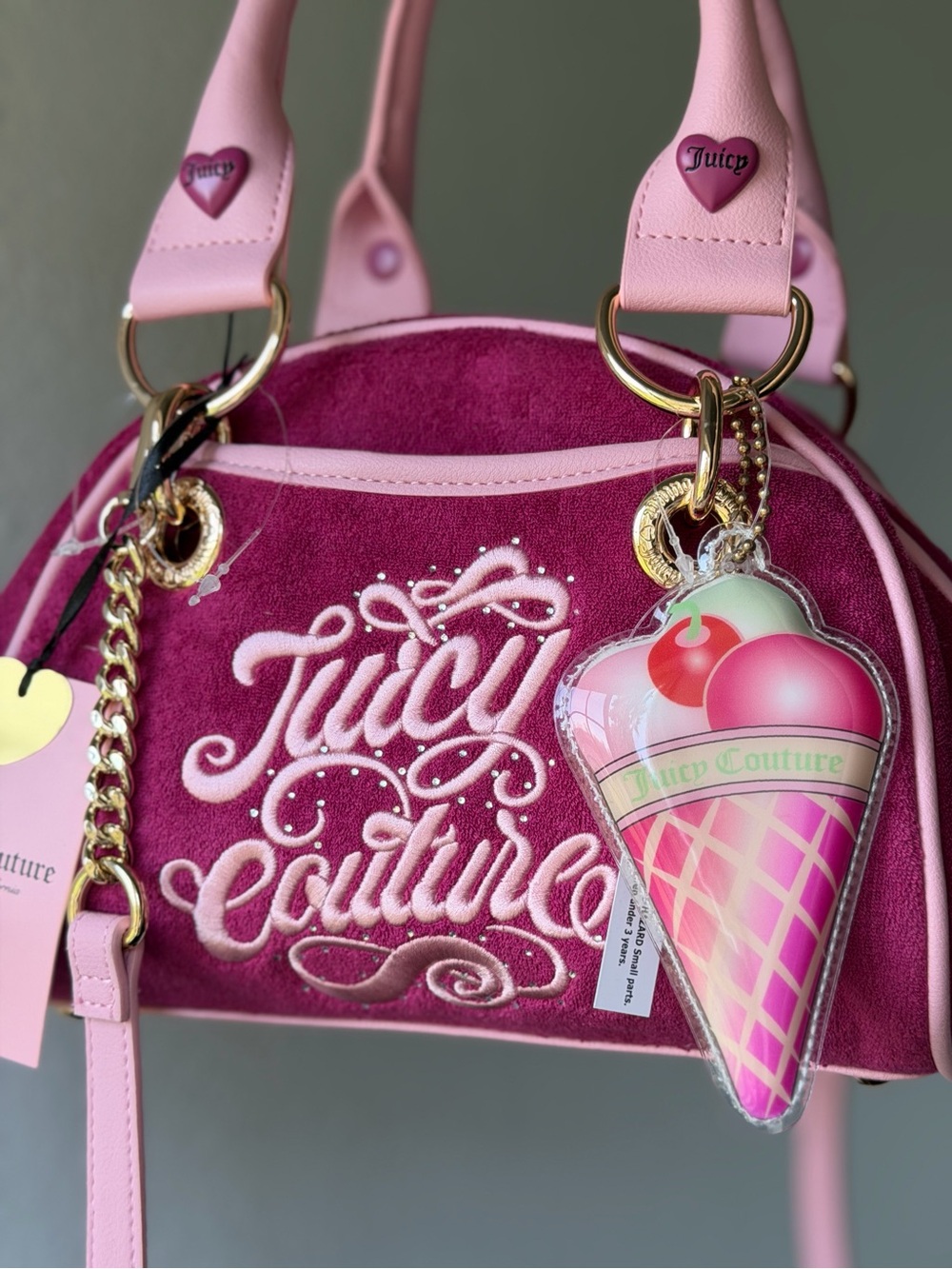 Juicy Couture juicy sugar rush satchel crossbody tote hearts Icecream cone pink